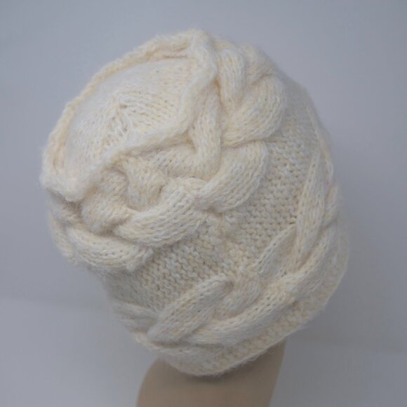 vtg 60s Retro Hand Knit Cream Ivory Mod Cable Pillbox Bucket Hat Cottagecore EUC - Picture 4 of 7